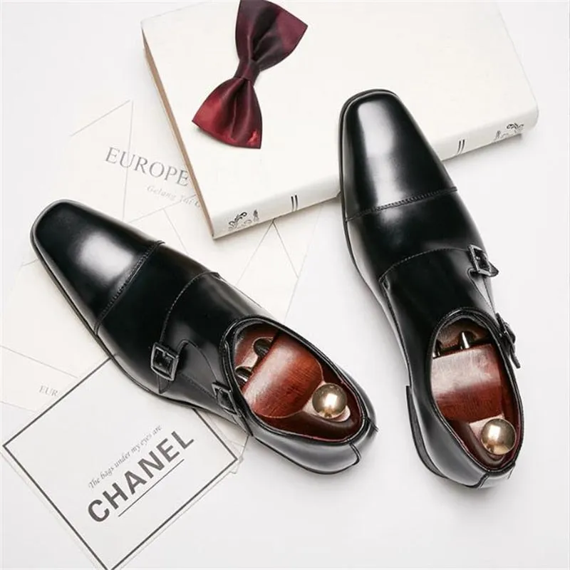 Mens Dress Shoes Genuine Leather Double Buckle Monk Strap Male Classic Shoes Luxury Oxford Shoes For Men Party Wedding Footwear