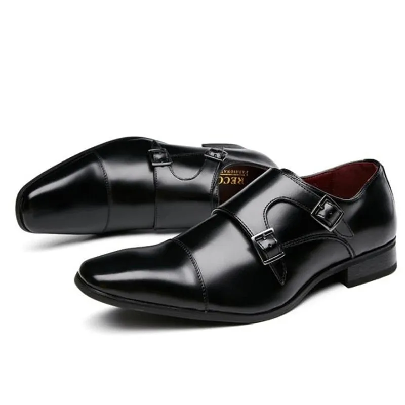 Mens Dress Shoes Genuine Leather Double Buckle Monk Strap Male Classic Shoes Luxury Oxford Shoes For Men Party Wedding Footwear