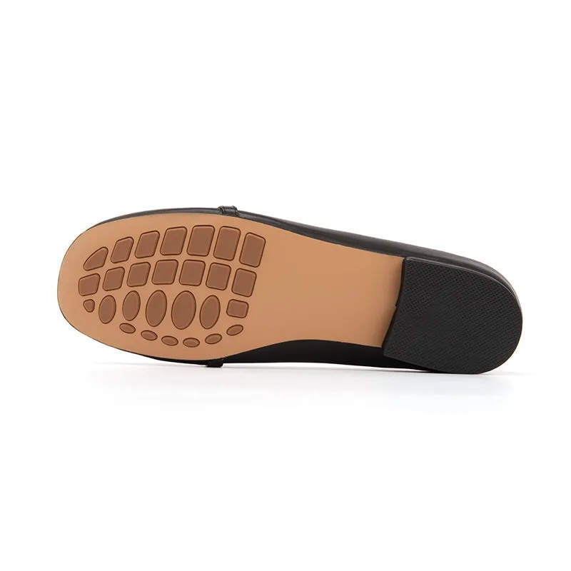 Metal Chain Detailed Leather Loafers for Women Black/Nude