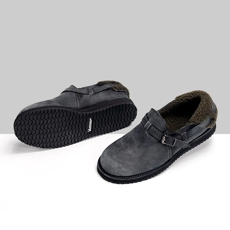 Middle English-Women's Handmade Full Grain Horse Leather Flat Loafers - Coffee/Dark Grey