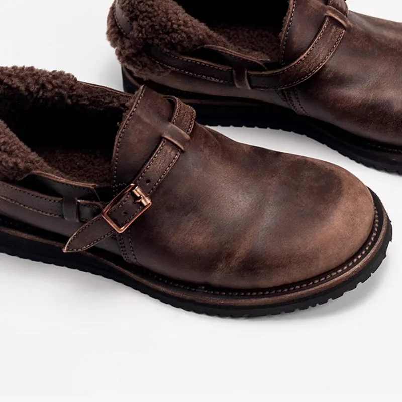 Middle English-Women's Handmade Full Grain Horse Leather Flat Loafers - Coffee/Dark Grey