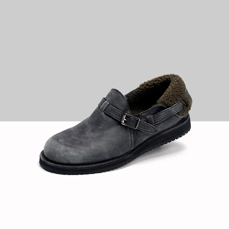 Middle English-Women's Handmade Full Grain Horse Leather Flat Loafers - Coffee/Dark Grey