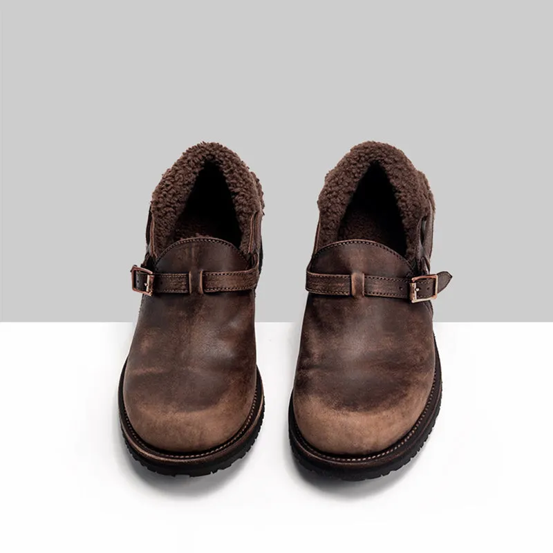 Middle English-Women's Handmade Full Grain Horse Leather Flat Loafers - Coffee/Dark Grey