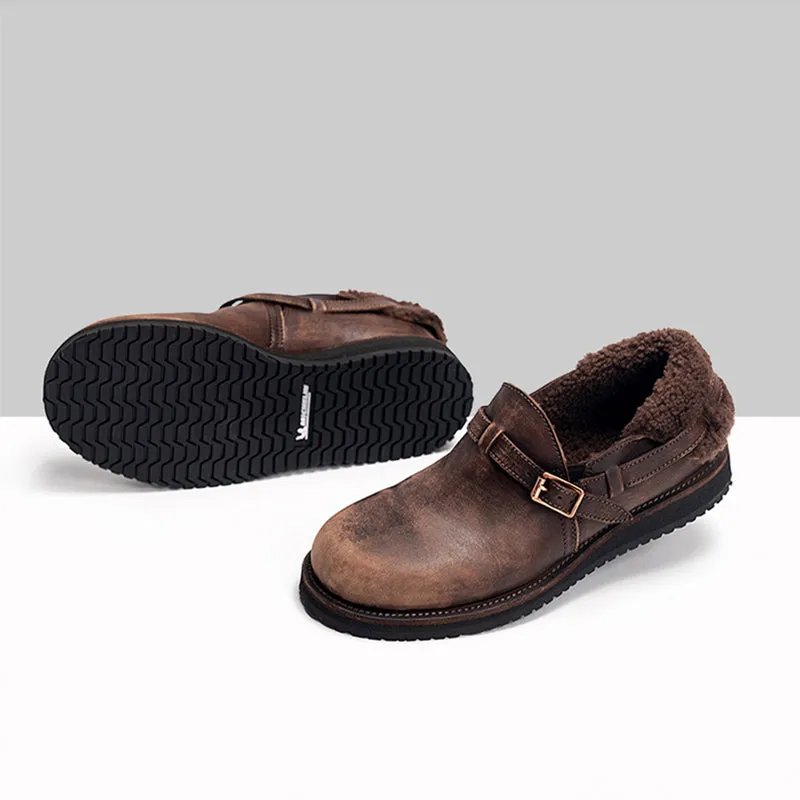 Middle English-Women's Handmade Full Grain Horse Leather Flat Loafers - Coffee/Dark Grey