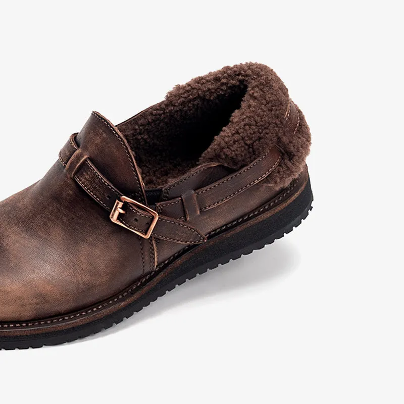 Middle English-Women's Handmade Full Grain Horse Leather Flat Loafers - Coffee/Dark Grey