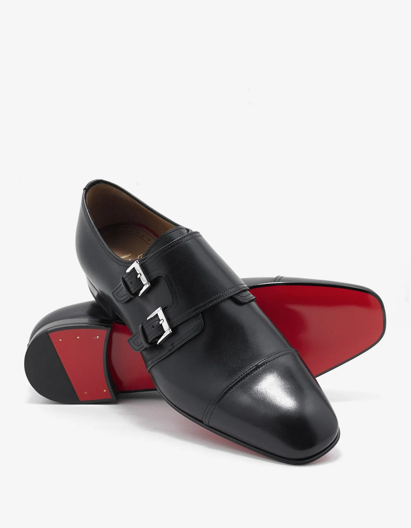 Mortimer Flat Black Leather Monk Strap Shoes