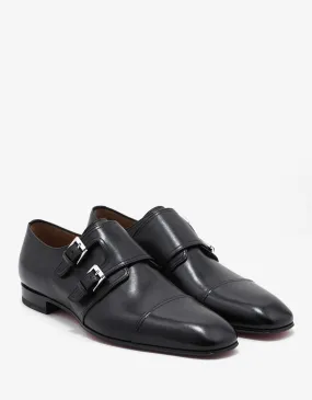 Mortimer Flat Black Leather Monk Strap Shoes