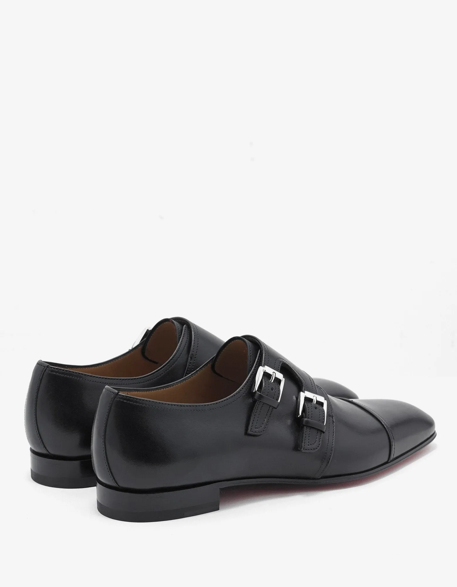 Mortimer Flat Black Leather Monk Strap Shoes