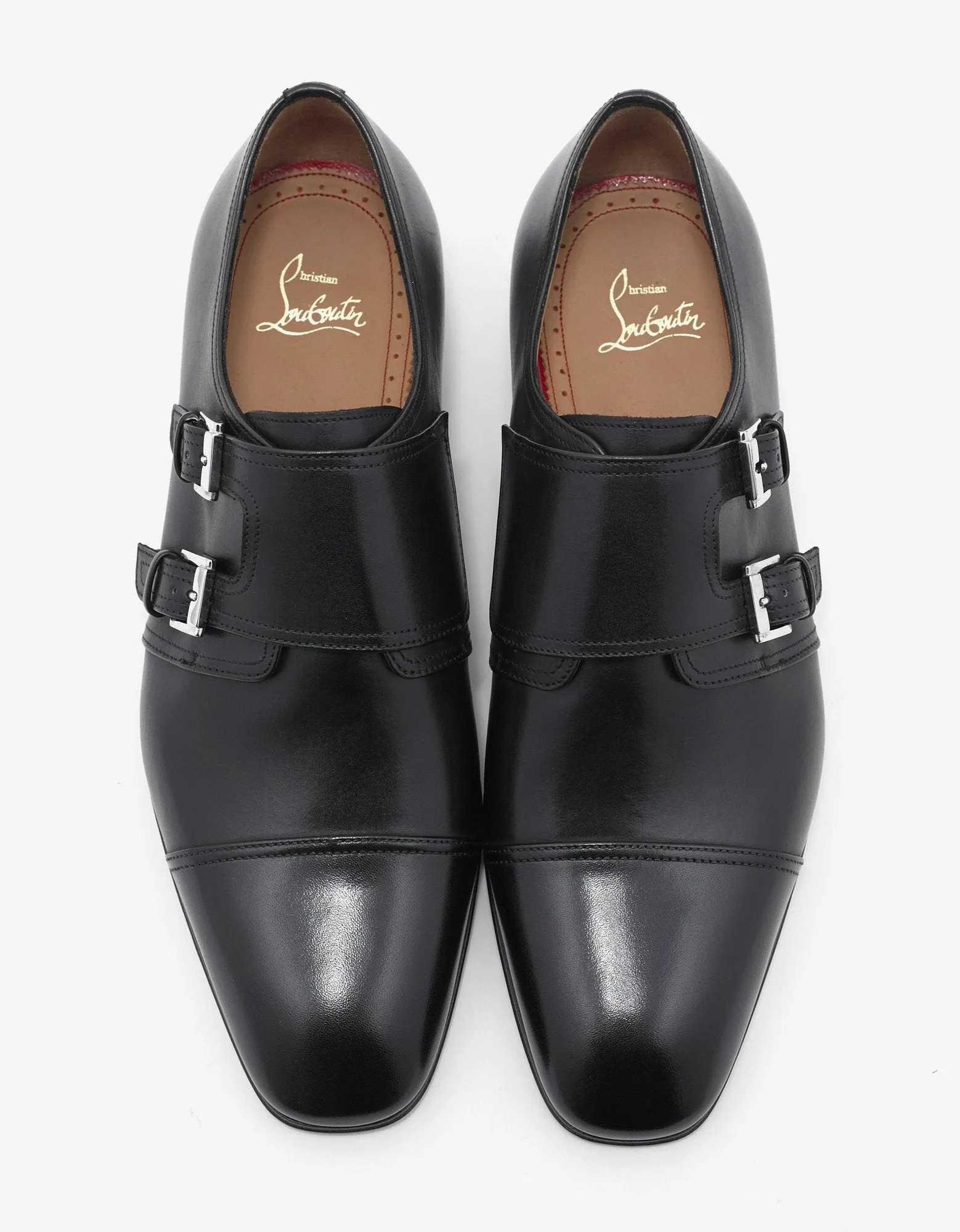 Mortimer Flat Black Leather Monk Strap Shoes
