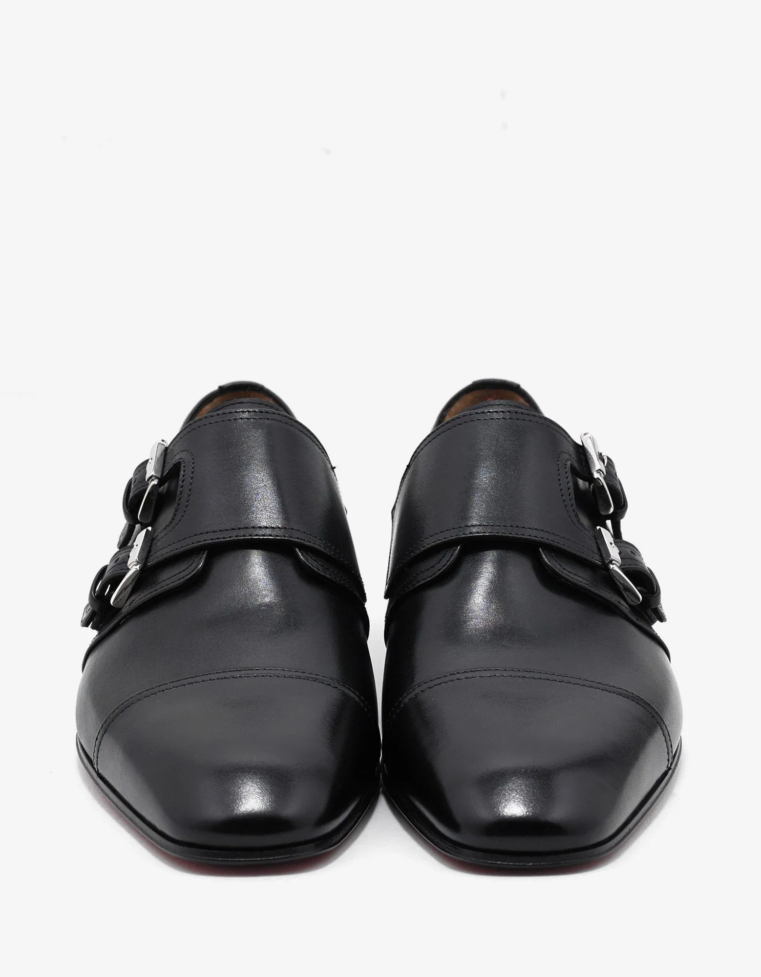 Mortimer Flat Black Leather Monk Strap Shoes