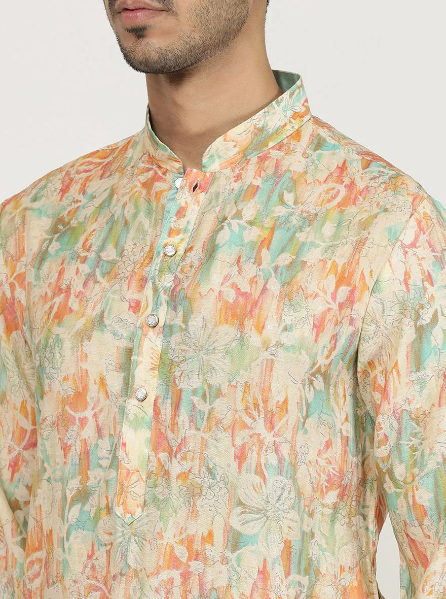 Multicolor Printed Cotton Poly Blend Kurta for Men
