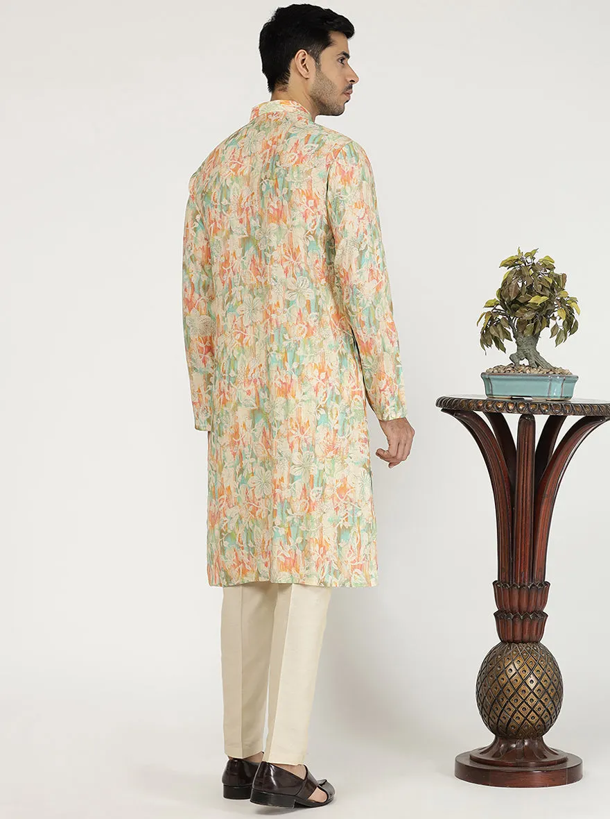 Multicolor Printed Cotton Poly Blend Kurta for Men