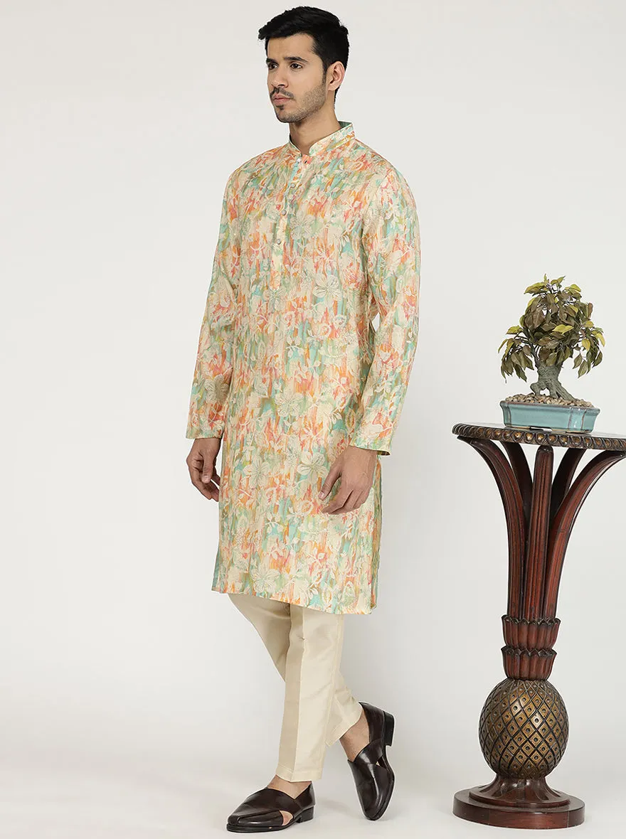 Multicolor Printed Cotton Poly Blend Kurta for Men