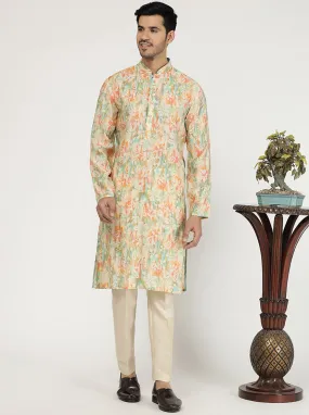 Multicolor Printed Cotton Poly Blend Kurta for Men