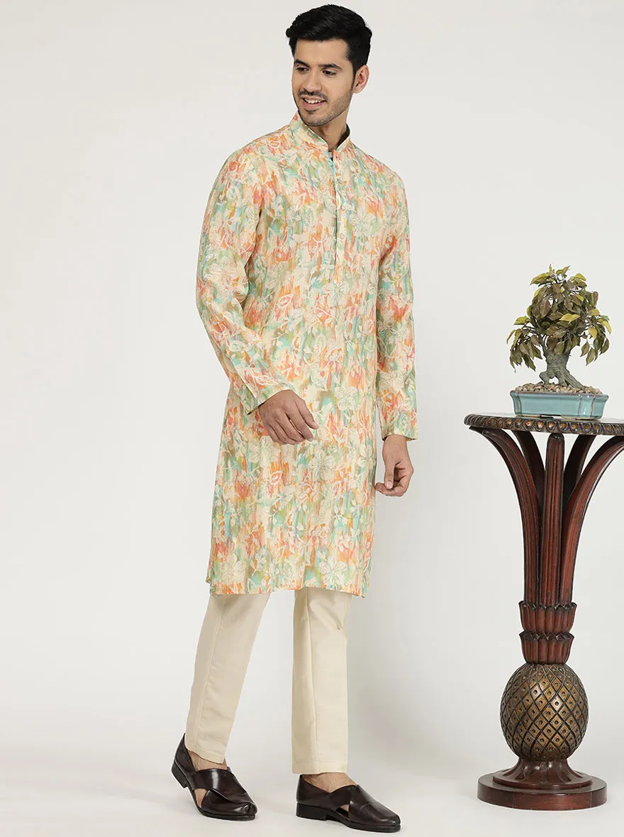 Multicolor Printed Cotton Poly Blend Kurta for Men