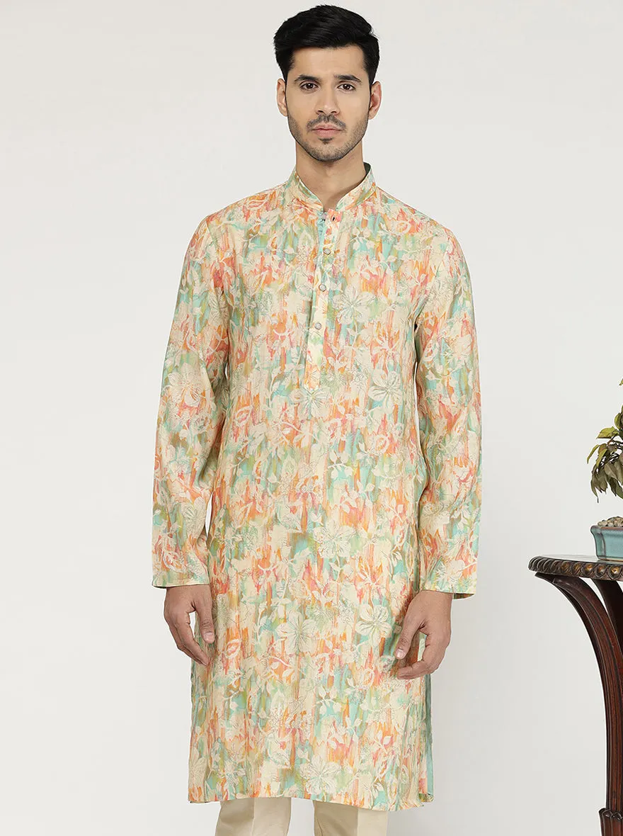Multicolor Printed Cotton Poly Blend Kurta for Men