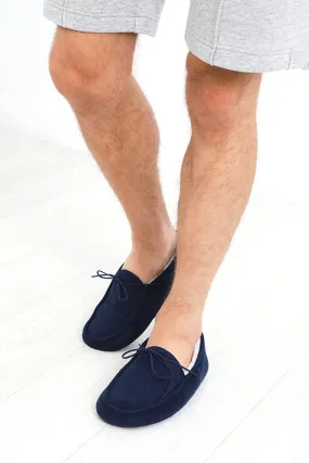 NAVY FAUX SUEDE FLEECE LINED LOAFER SLIPPERS