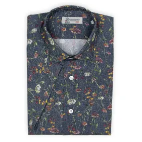 Navy Floral Swiss Cotton Short Sleeve Shirt
