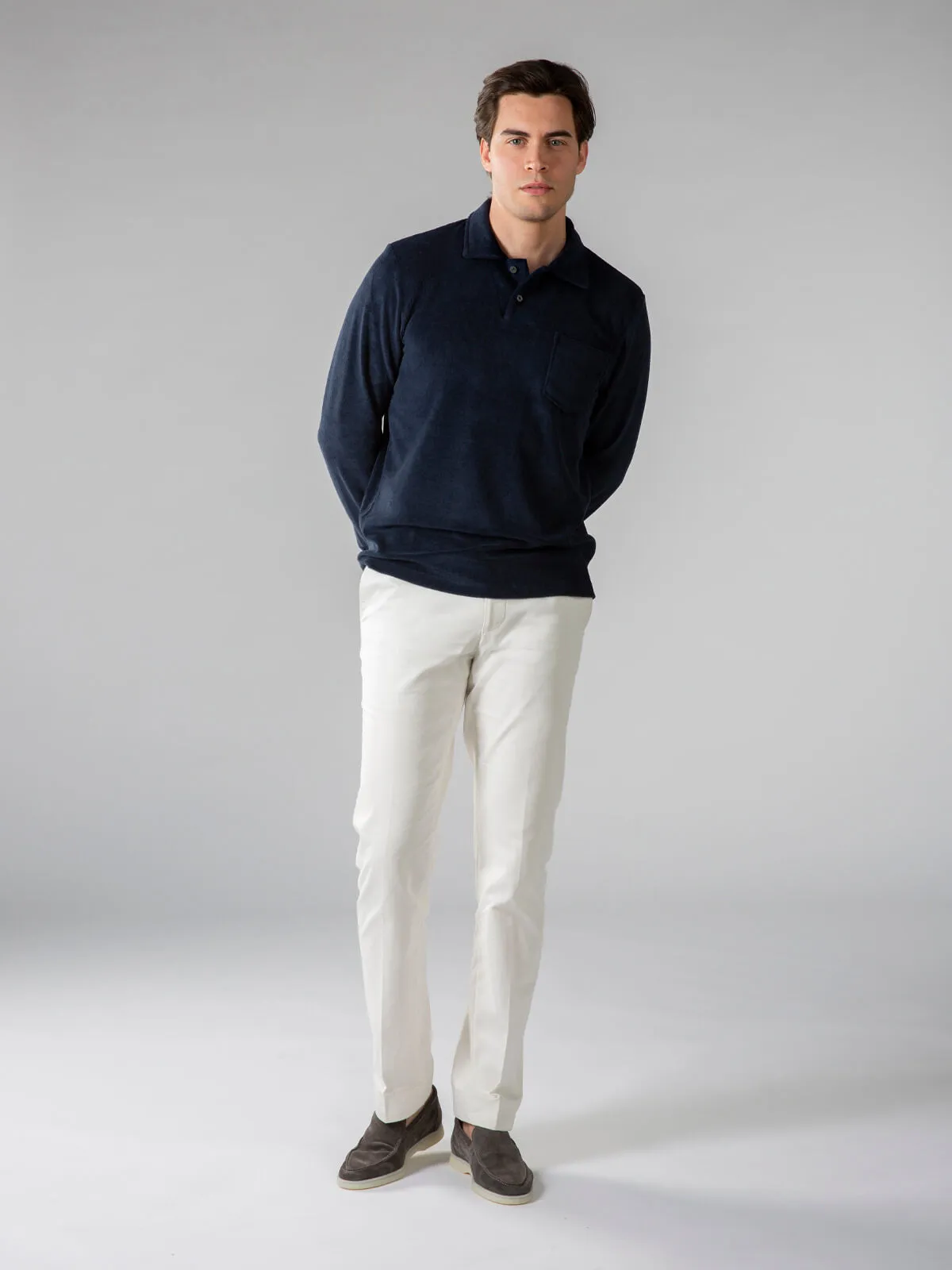 Navy Terry Towelling Longsleeve Polo
