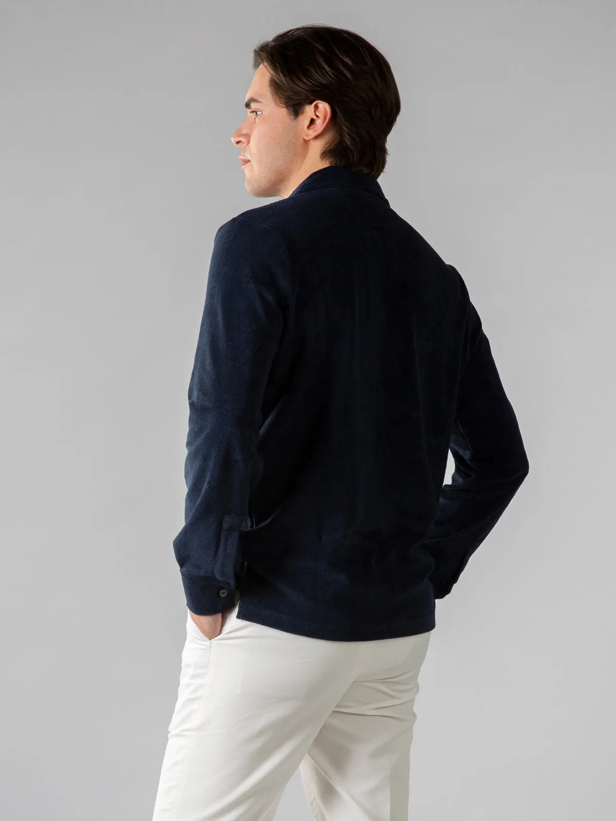 Navy Terry Towelling Longsleeve Polo