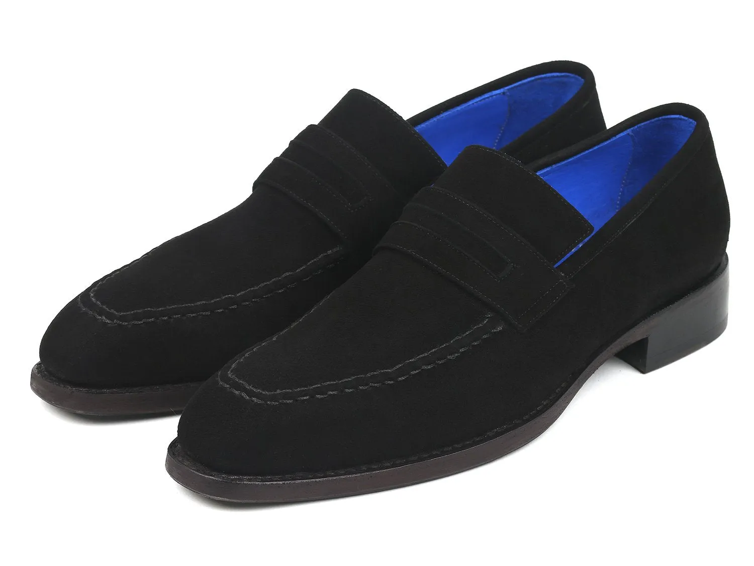 Paul Parkman Goodyear Welted Suede Loafers in Black