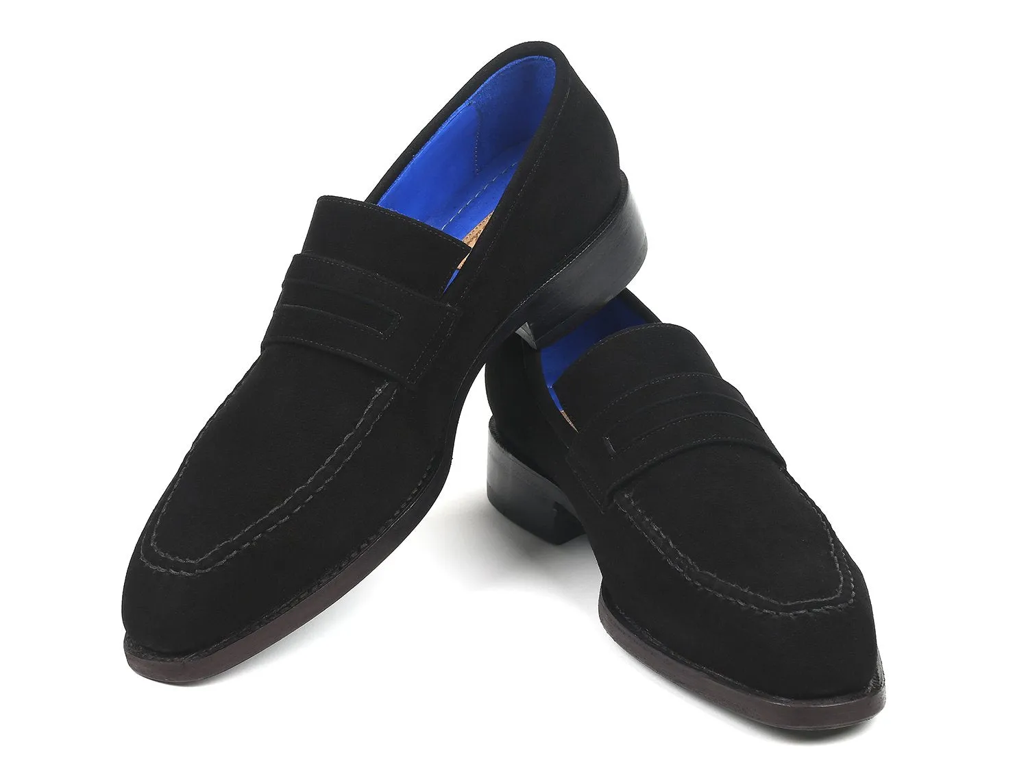 Paul Parkman Goodyear Welted Suede Loafers in Black