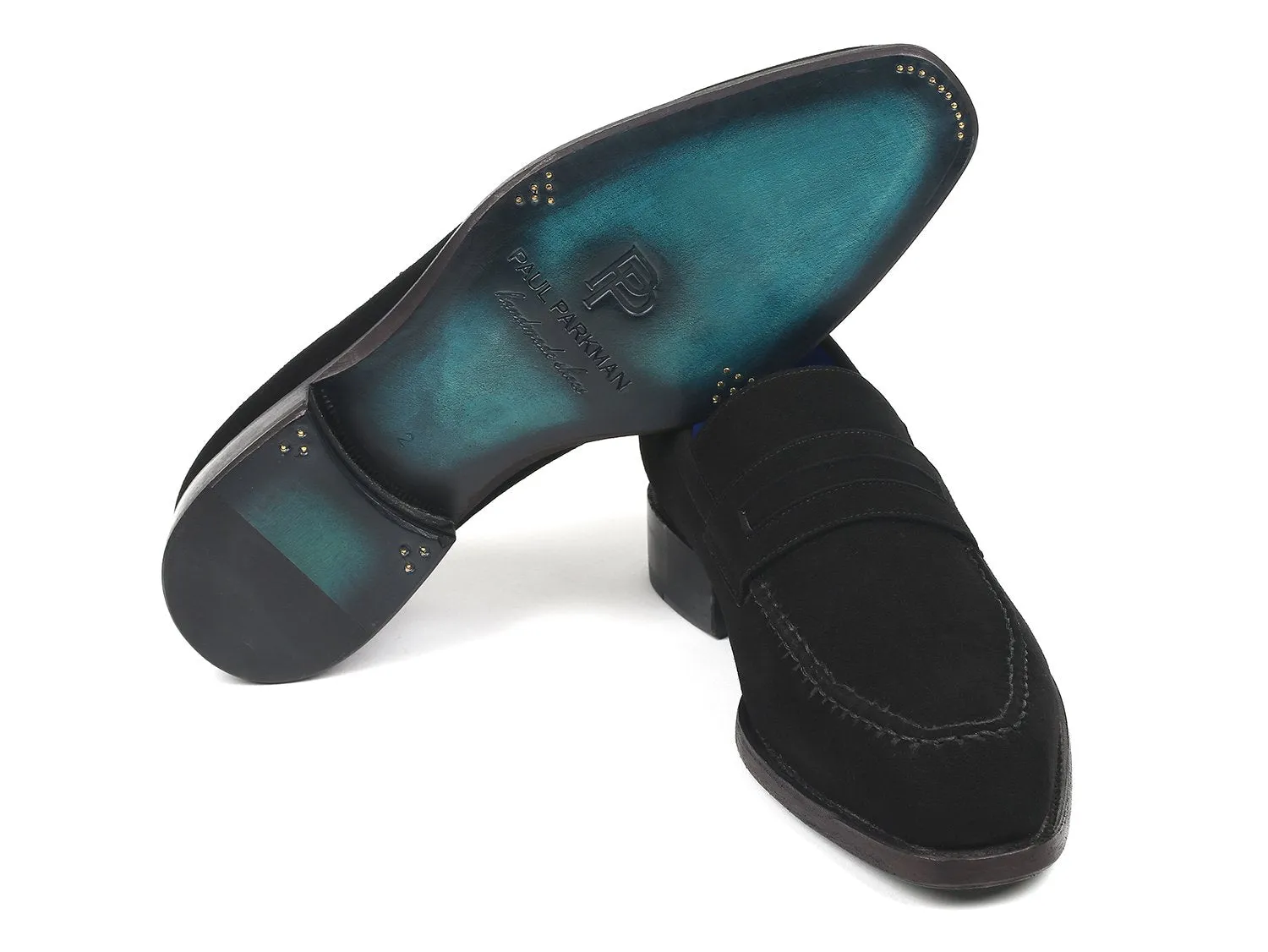 Paul Parkman Goodyear Welted Suede Loafers in Black