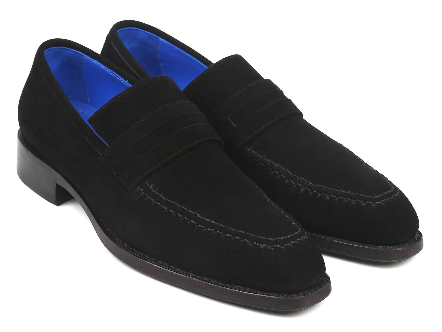 Paul Parkman Goodyear Welted Suede Loafers in Black