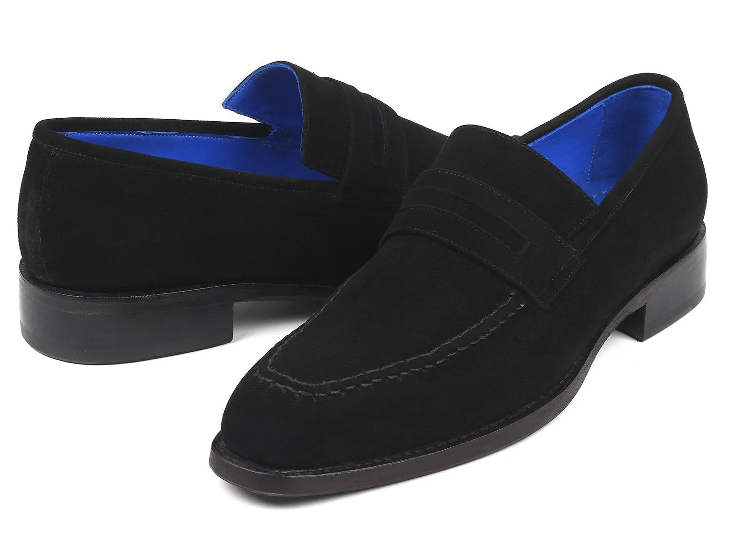 Paul Parkman Goodyear Welted Suede Loafers in Black