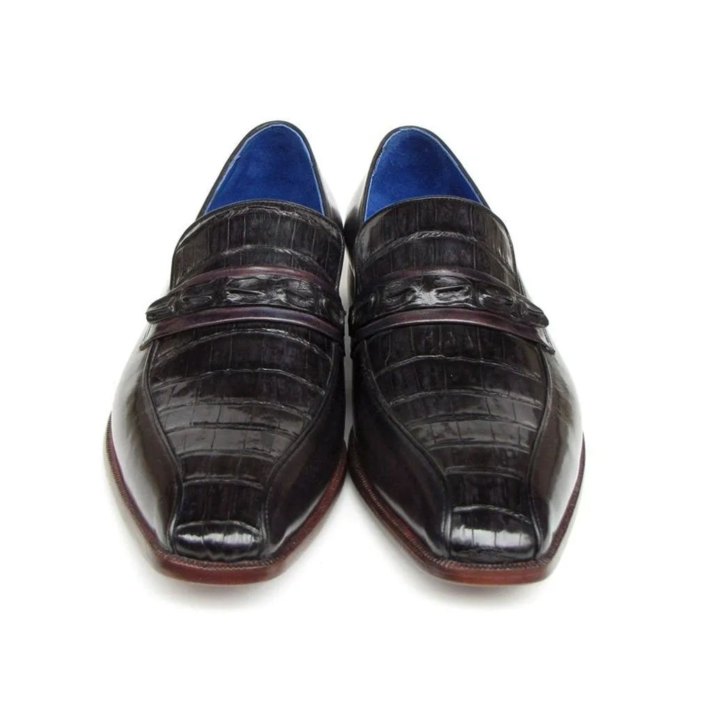 Paul Parkman Men's Black Genuine Crocodile & Purple Calfskin Loafers (ID#084-BLKPURP)
