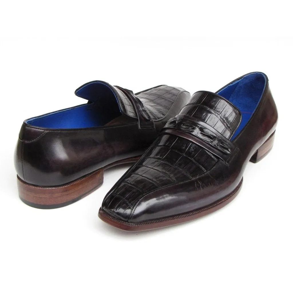 Paul Parkman Men's Black Genuine Crocodile & Purple Calfskin Loafers (ID#084-BLKPURP)