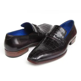 Paul Parkman Men's Black Genuine Crocodile & Purple Calfskin Loafers (ID#084-BLKPURP)