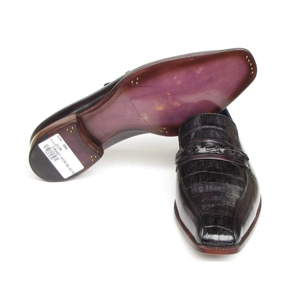 Paul Parkman Men's Black Genuine Crocodile & Purple Calfskin Loafers (ID#084-BLKPURP)