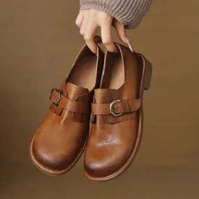 Preppy Style Womens Soft Leather Monk Strap Loafers in Black/Brown