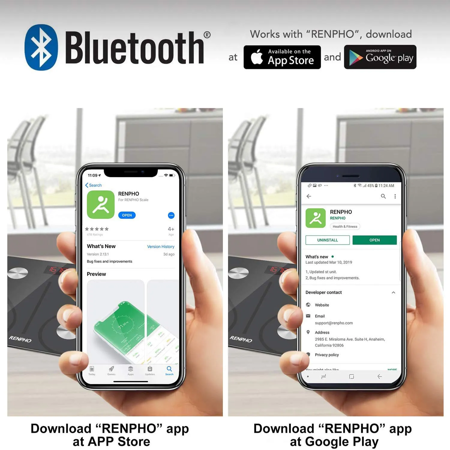 RENPHO Bluetooth Body Fat Scale, Digital Body Weight Bathroom Scales Weighing Scale with Smart BMI Scale, Body Composition Monitors with Smartphone App