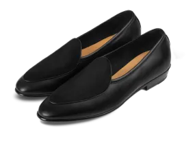 Sagan Classic Loafers in Black Drape Calf and Obsidian Black Suede with Rubber Grip
