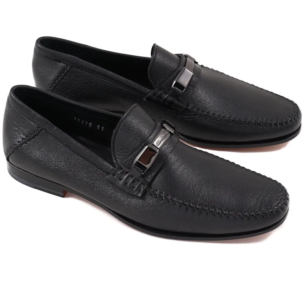 Santoni Soft Leather Loafers in Black