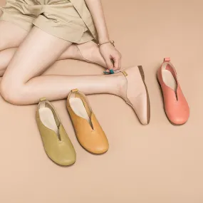 Soft Leather Flat Slip on Loafers for Women Handmade Yellow/Green/Pink/Red