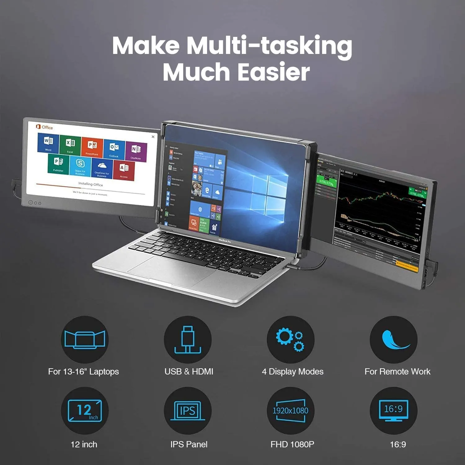 Teamgee 12 Inch Portable Monitor Full Hd Ips Dual Screen Extender Hdmi Usb C