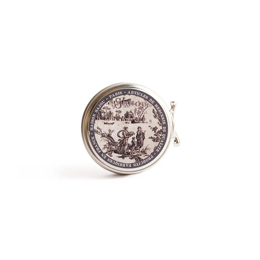 Toile de Jouy Tin with Glass Headed Pins
