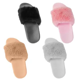 Women Faux Fur Slippers Open Toe