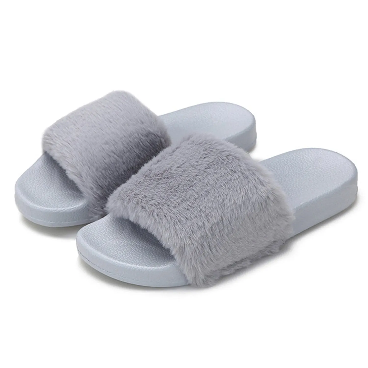 Women Faux Fur Slippers Open Toe