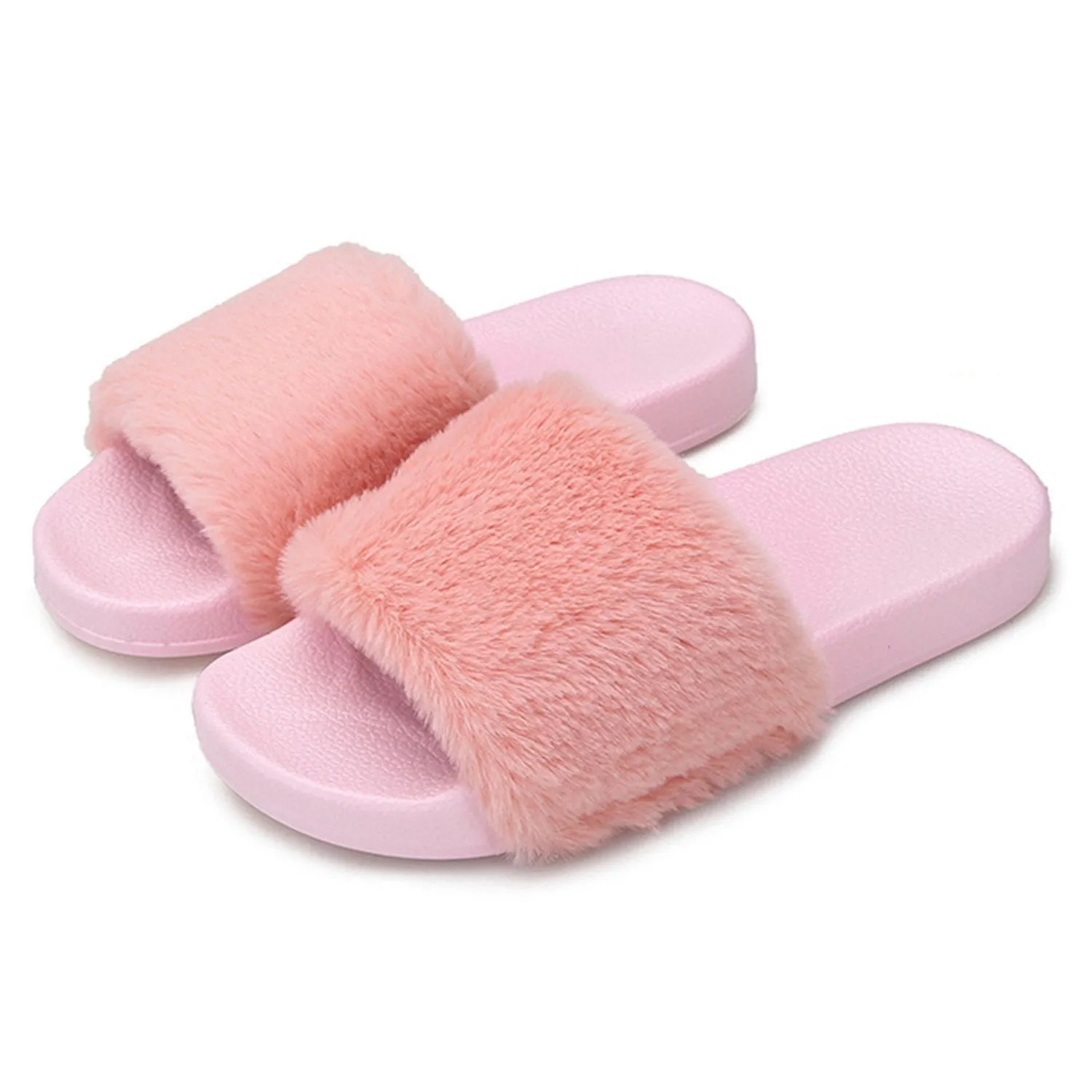 Women Faux Fur Slippers Open Toe