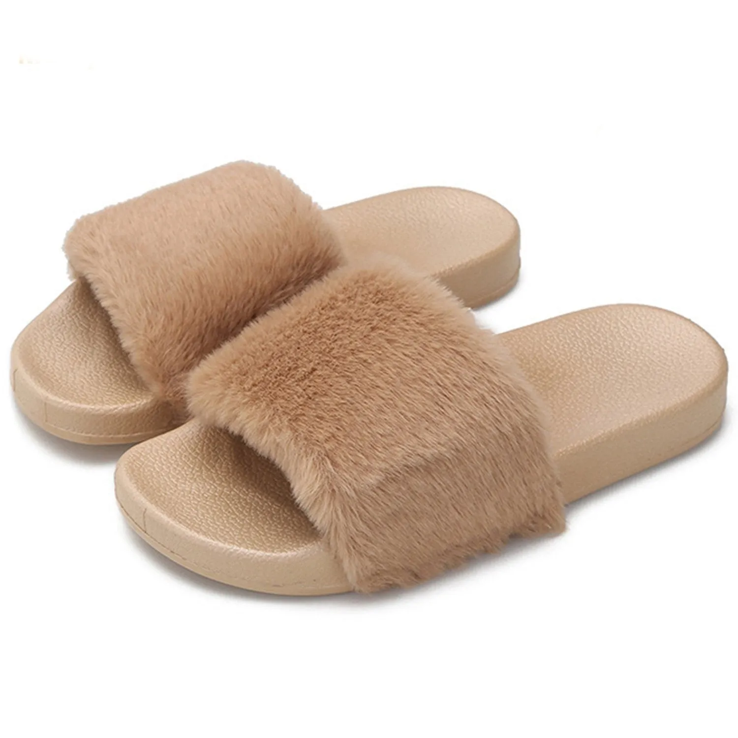 Women Faux Fur Slippers Open Toe