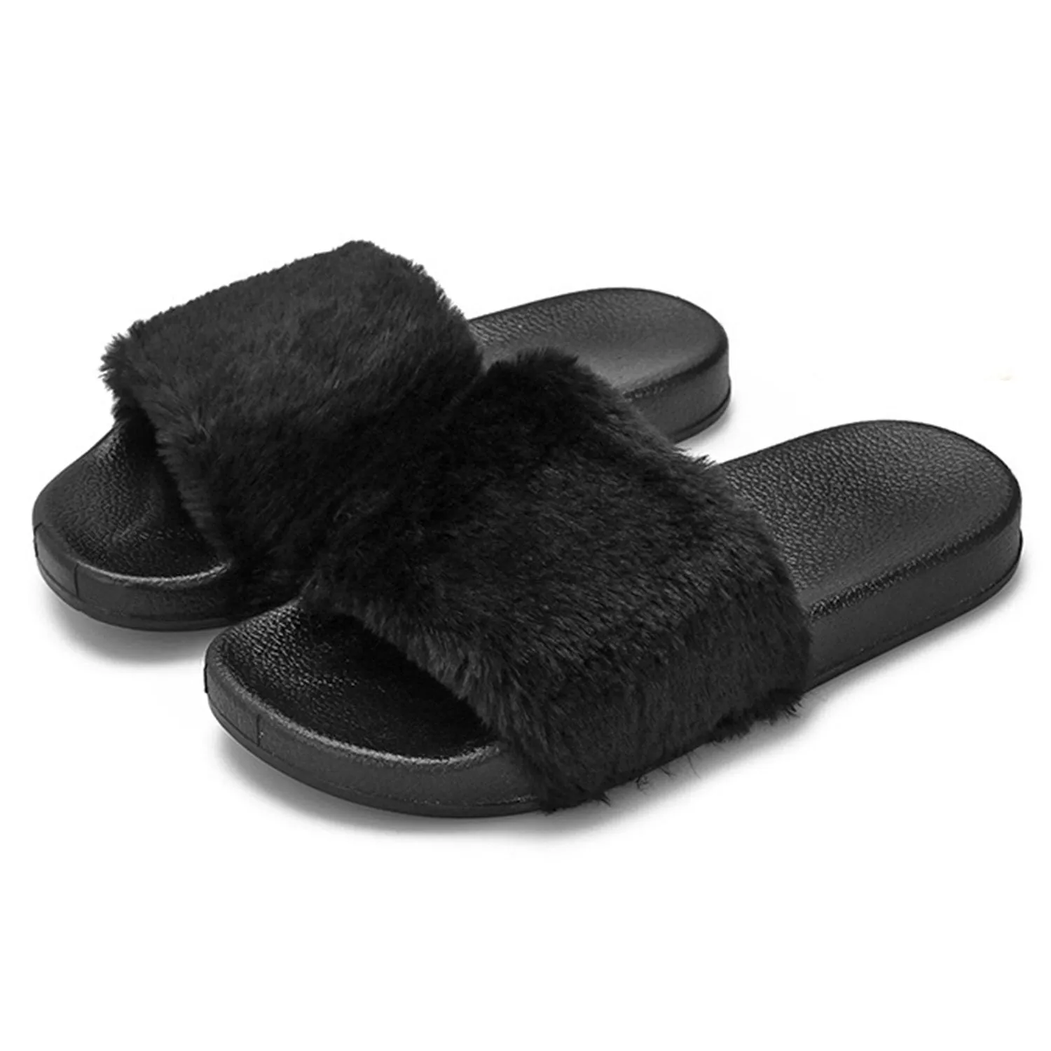 Women Faux Fur Slippers Open Toe