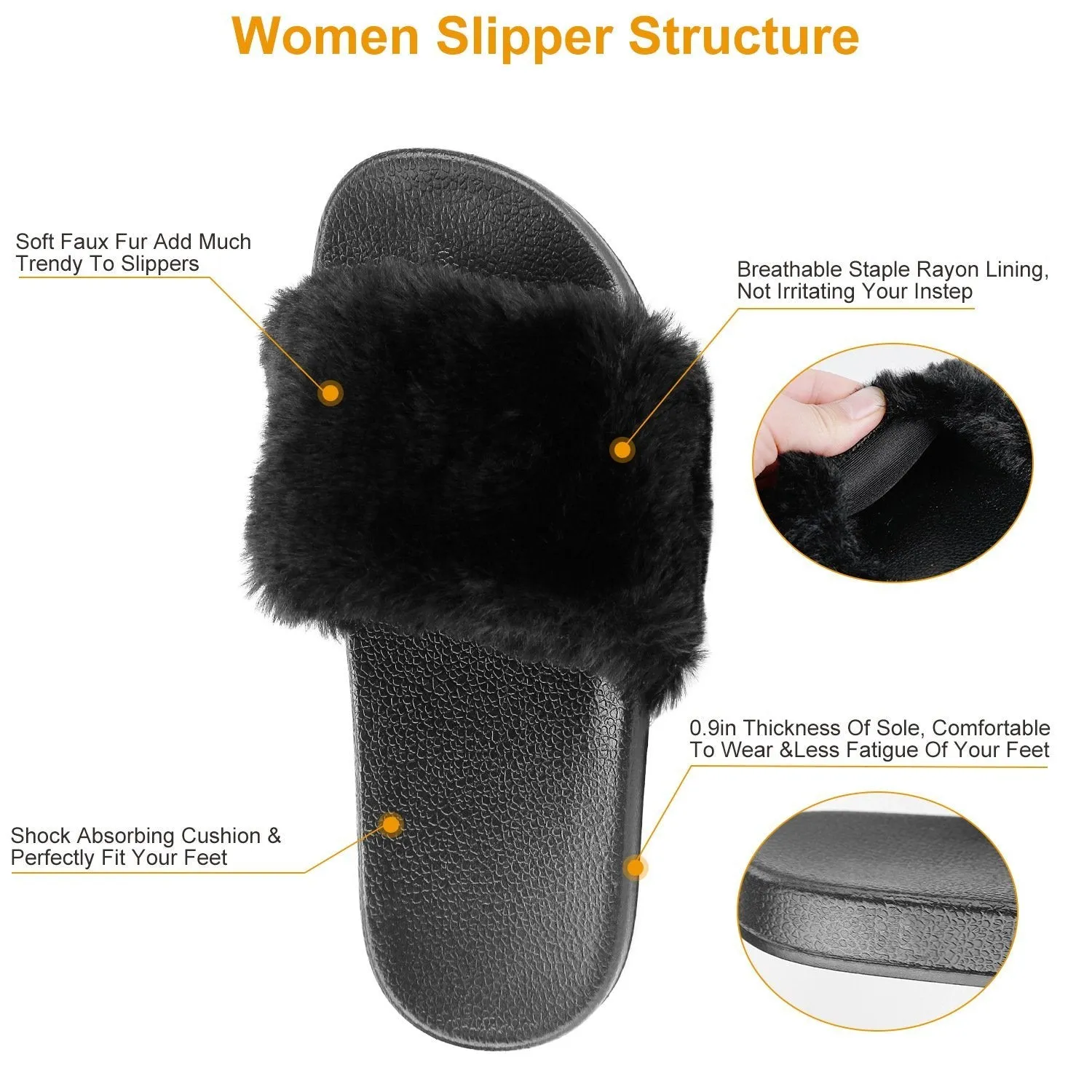 Women Faux Fur Slippers Open Toe