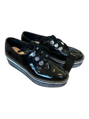 Zara Shoe Size 38 Black & Multi Patent Leather Platform lace up Loafers